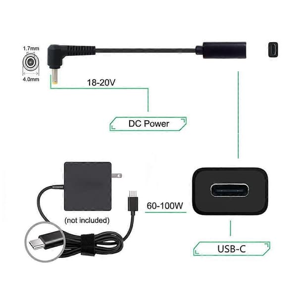 TypeC USBC hun til DC 4.0x1.7mm strøm PD opladerkabel kompatibel med 18-20V bærbar computer DC 4.0 x 1.7 mm