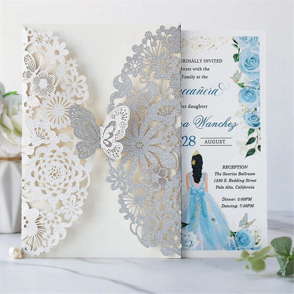 20 Sæt Butterfly Invitation Cards Blonder Bryllupsinvitationer Med Kuverter (Sølv Glitter)