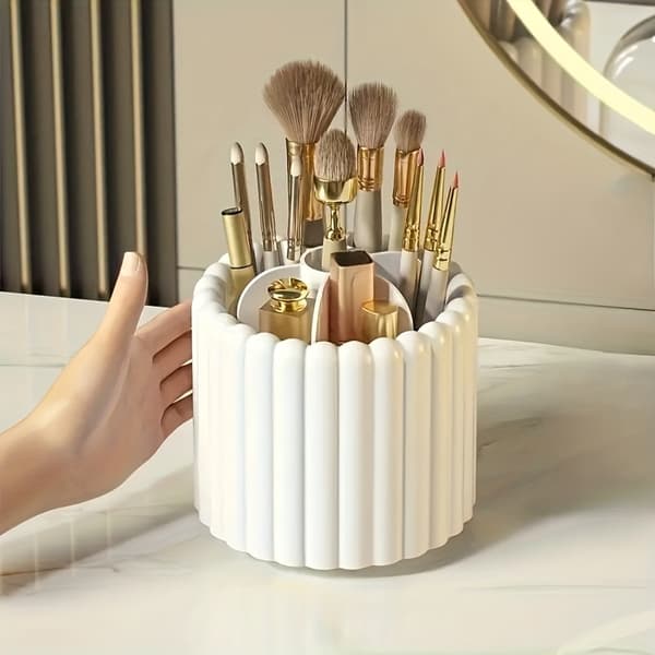 Kosmetik børste organizer, 360° rotation, poleret plastik, ingen installation Vit