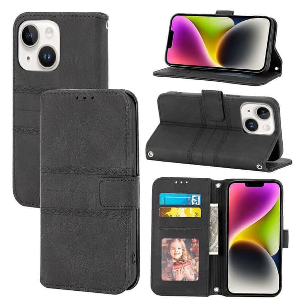 Präglat läderfodral för iPhone 15CJY Black