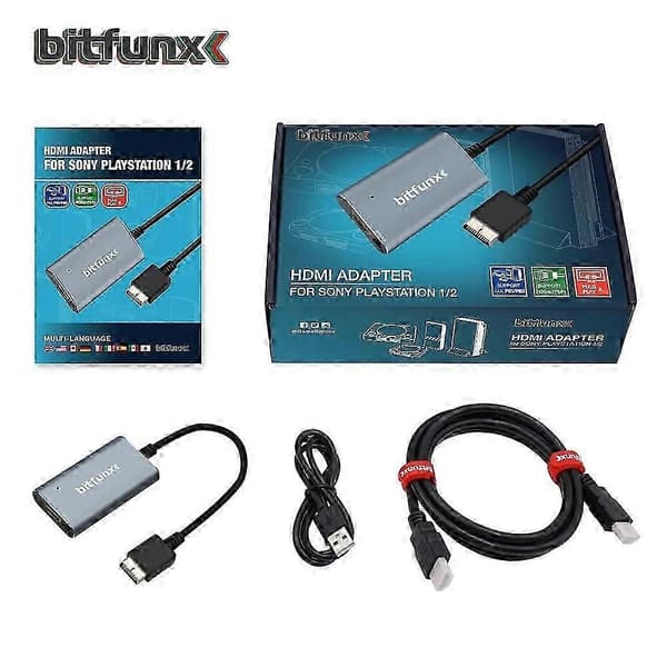 Bitfunx PS2 til HDMI-konverter til PS2 PS1 PlayStation 1/2 spilkonsoller med RGB til YPbPr-switch