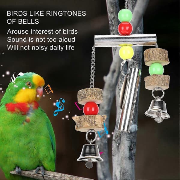 Hængende klokkelegetøj i rustfrit stål til fuglebure med melodisk lyd