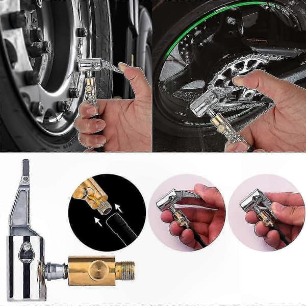 2-pack låsande luftchuck däckpump med avlastningsventil, 8 mm standard metall luftchuck för däckpumpning