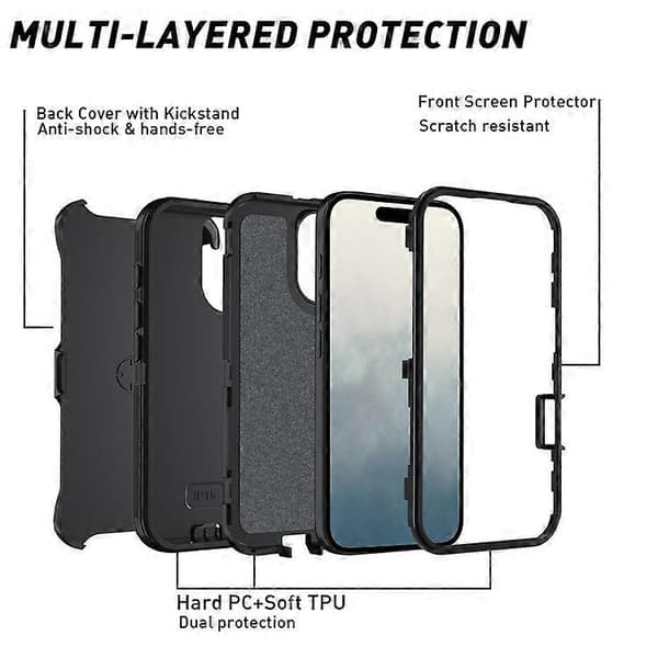 Kompatibel med iPhone 16 Plus-deksel avtakbart PC+TPU fallsikkert bakdeksel Black