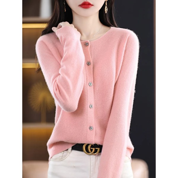 Addonee Dame 100% Merinouldtrøje Kaskemir Rundhals Cardigan Raglan Ærme Klassisk Strikket Ensfarvet Ensfarvet Hion Basisbeklædning Rosa Pink M