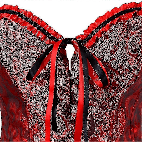 Szivyshi Kvinders Overbust Sweetheart Snøre Plastikknogler Korset Bustier Top Red and Black 6*L Plus