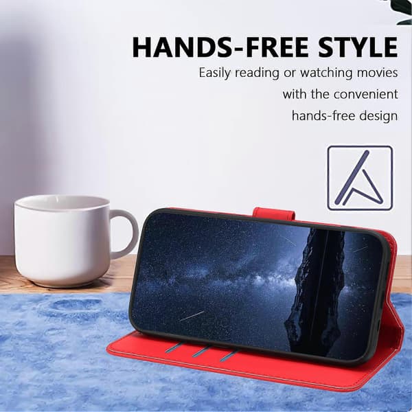 Etui til iPhone 13 mini 5,4 tommer Læderetui Pung Stand Solid Farve Anti Drop Telefoncover - Rød