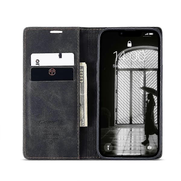 För iPhone 16e Plånboksfodral Caseme 013-serien PU-läder Telefonfodral Stativ Black
