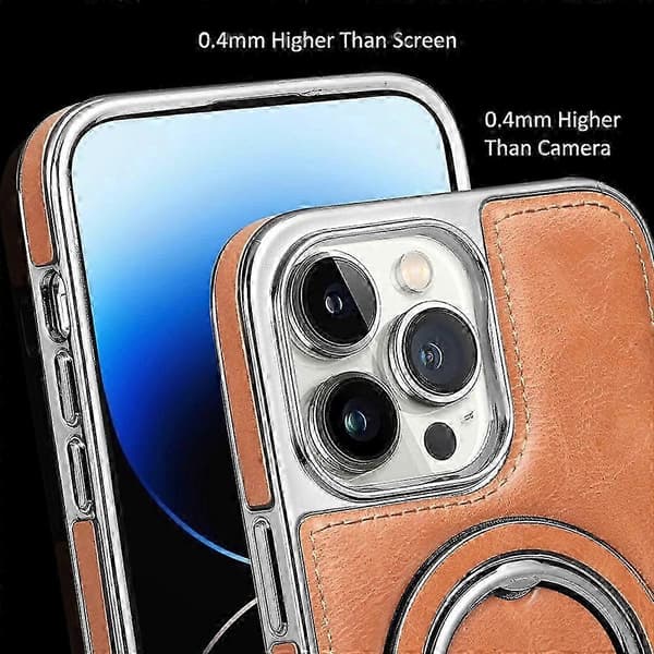 RMBMAX Til iPhone 15 Pro Støtsikkert Deksel Magnetisk Telefondeksel med Galvanisert Støtte Brown