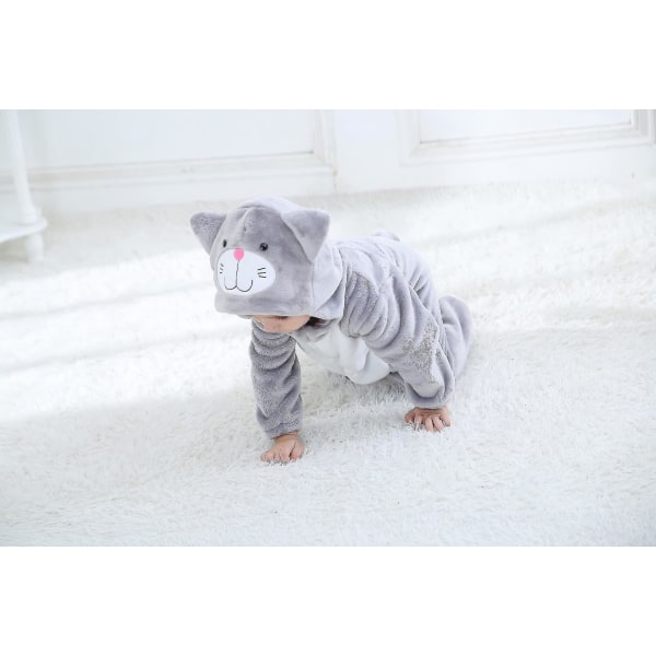 Ca Toddler's Dinosaur Kostume Børn Sød Hættetrøje Onesie Dyrekostume Halloween_s Gray Cat 18-24 Months