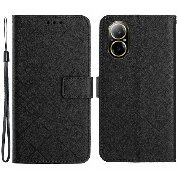 HT06 For Realme C67 4G lærveske Litchi Texture telefondeksel med lommebok Black