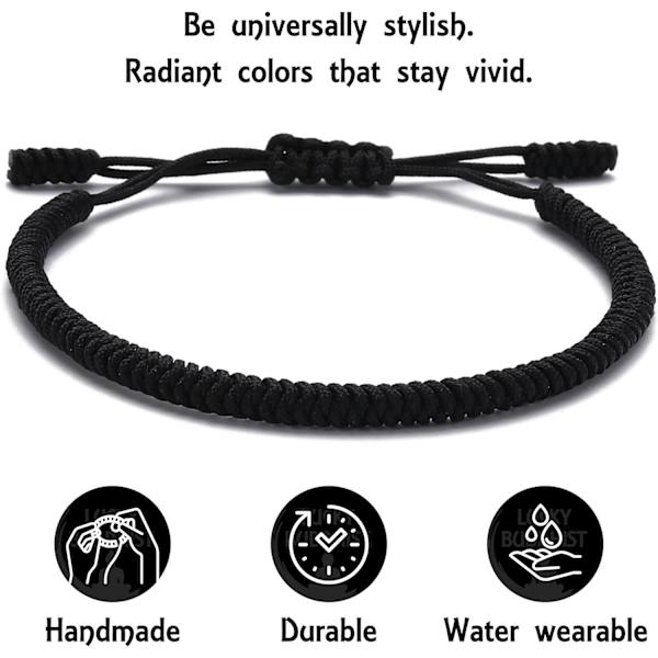 Handgjord Tibetansk Lyckoband för Kvinnor Män Tonåringar Justerbar Storlek Vänskapspresent Handgjord Repflätad Chakra Armband Black