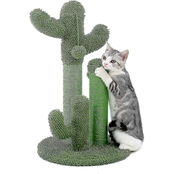 Kaktus skrapestolpe for katter, Sisal Cat skrapestolpe med ball (h: 53cm/20,9") Grønn M