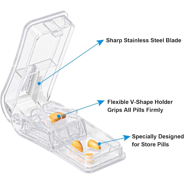 2 stk pilledelere, profesjonell pilledeler for å dele små eller store piller i to Transparent