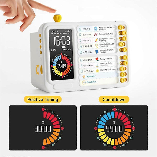 Visuell timer for barn og voksne, ADHD-timer med planleggingstavle for timeplaner, oppgavetimer for småbarn, visuell timer, lydløs timer CJY White