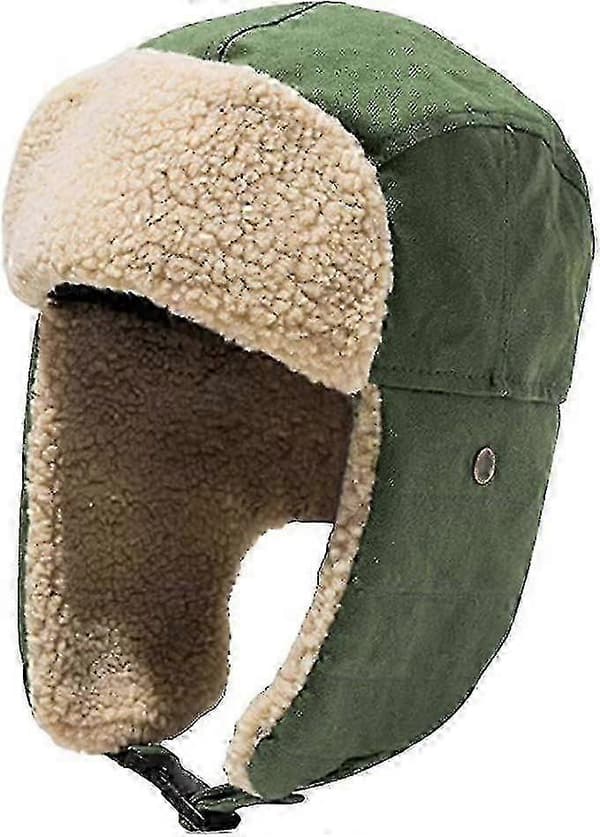 Vinter Retro Øre Bomuld Varmer Pilot Fluffy Hat (grøn)