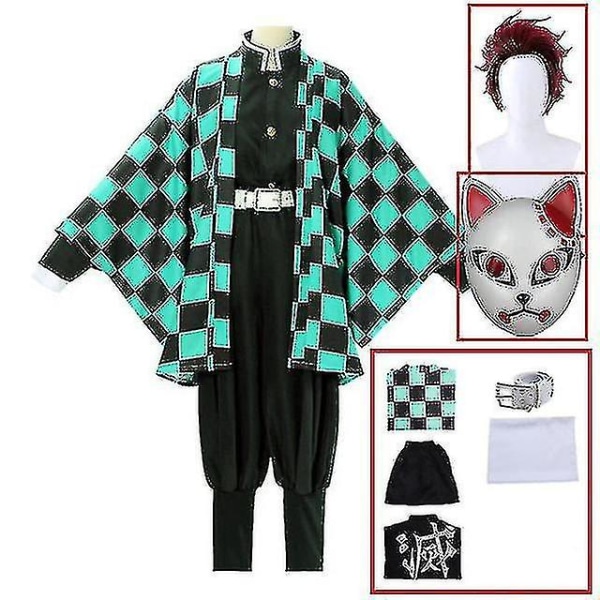 Demon Slayer Kimetsu No Yaiba Tanjirou Kamado Cosplay Kostym Kimono Halloween Anime Uniform Set för Vuxna och Barn