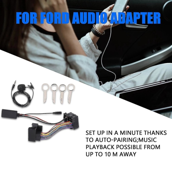 Bilstereo Bluetooth-kabeladapter kompatibel med Ford Fiesta Focus Mondeo Kuga Sony 6000cd Radio Mu