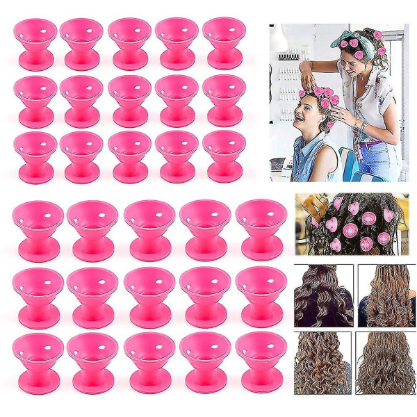 Locken Winder över natten, 30 stycken silikonprullare, papiljotter utan värme, Silikon Magic DIY Roll-hårstyling, 2 storlekar (rosa)