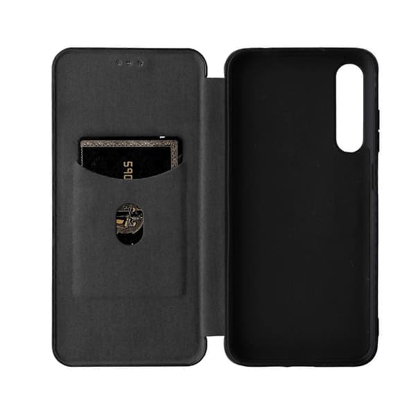 För HTC Desire 22 Pro Flip-läderfodral med kolfibertextur Black