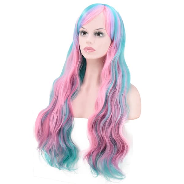 Vacker lång lockig peruk Harajuku stil Cosplay Halloween peruk, CJY