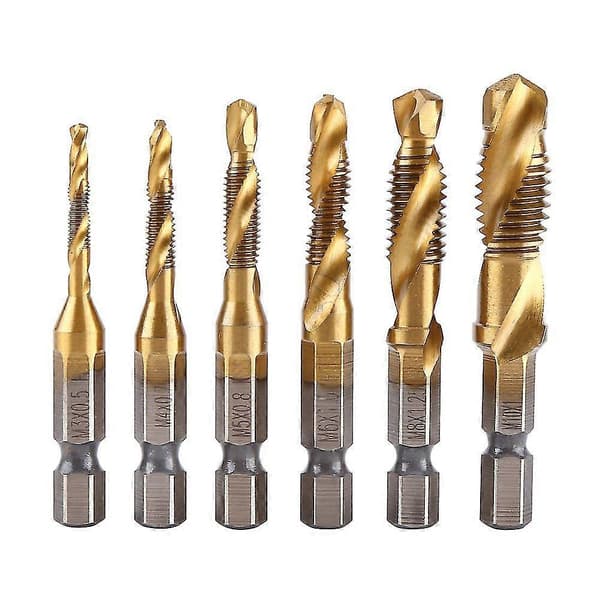 6pcs Hex Shank Drill Bit Set 1/4inch Hss Hexagonal Tap Self-tapping For M3-M10 Metric Thread, Titanium Plated Hss Hex ShankCJY