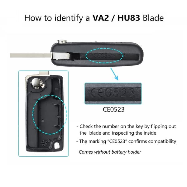 Key Shell compatible with Citroen and Peugeot CE0523 VA2 - 3 buttons 45