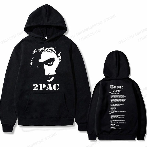 Tupac 2pac Hættetrøje Mænd Kvinder Mode Hættetrøjer Børn Hip Hop Hættetrøjer Kvinder Sweats Drenge Frakker Rapper Sweats Shakur Træningsdragter Punk S 2DF504994-black (20)