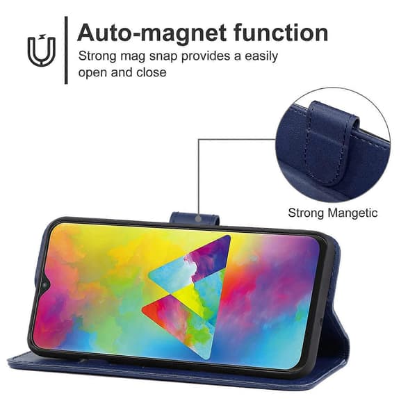 Til Samsung Galaxy M20 Læder Telefoncover Blue