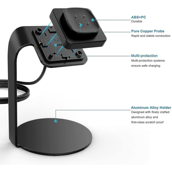 Oplader Dock Kompatibel Med Fitbit Sense/versa 3, Premium Aluminium Legering Opladningskabel Stativ Base Station Med Usb Kabel Tilbehør Til Fitbit