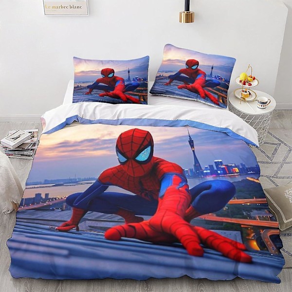 Spiderman Dynebetrækssæt med Skjult Lynlås - Levende 3D Print Mikrofiber Film Sengetøj, 3-delt Sæt med Pudebetræk, Ideelt til Drenge King220x240cm