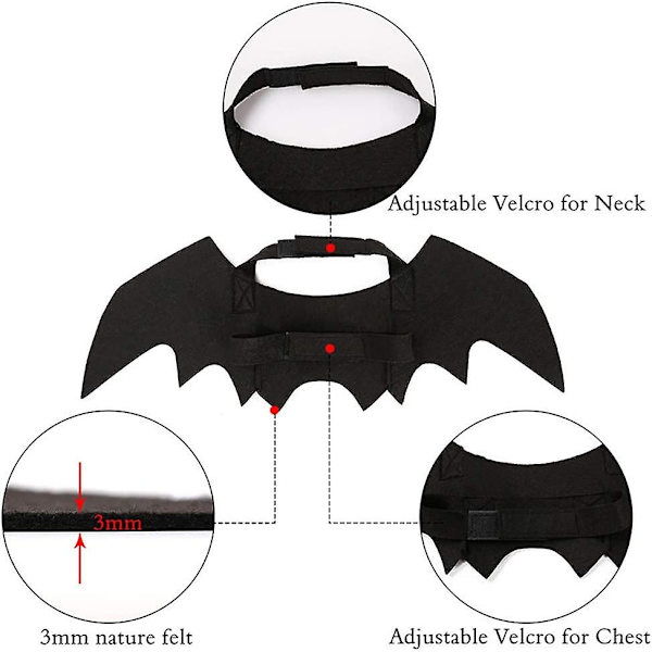 Fladdermusvingar för katt för Halloweenfestdekoration, valp halsband leder cosplay fladdermusdräkt, söt valp katt klä upp L