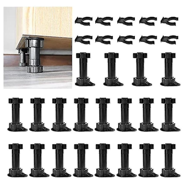 20pcs Furniture Feet Adjustable Cupboard Foot Leg Unit Cabinet Legs With Board Clips For Kitchen Ba