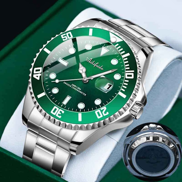 Halloween-present Grön Submariner automatisk mekanisk klocka Svart Submariner herr-affärsklocka armband i rostfritt stål lysande vattentät Green