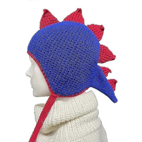 Dinosaur Beanie Sjov Hat Dinosaur Øreklap Hat Strikket Dinosaur Hat Mohawk Hat Blue