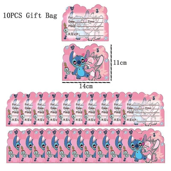 Pink Stitch Bursdagsfest Dekorasjon Lilo And Stitch Tema Servise Angel Ballong Tallerkener Kopper Forbruksmidler For Barn Jenter høy kvalitet 10pcs cards