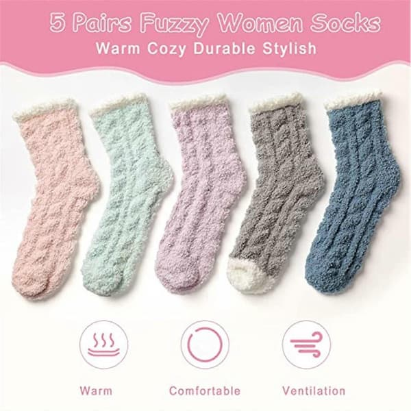 Damstrumpor 5 par Fuzzy Sock Toffelstrumpa Mikrofiber Sovstrumpa