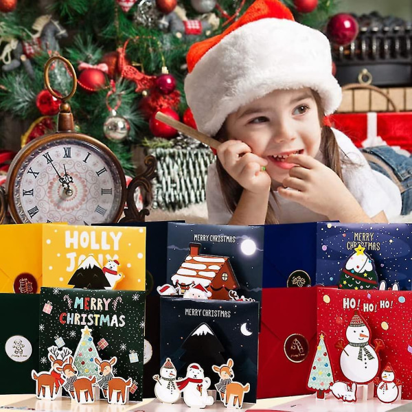 Jouluiset 3D-onnittelukortit, Joulukortit 3D Pop Up - Joulukortit Joulukuusi/poro/lumiukko/joulupukki Jouluksi Xmas6kpl)