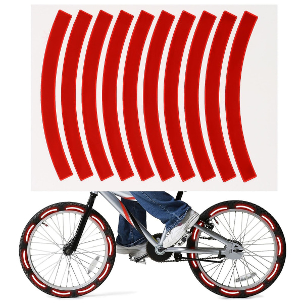 10 kpl Heijastusnauhat Heijastava varoitusnauha Itsekiinnittyvä yöturvatarra ajoneuvoon moottoripyörän polkupyörän skootterin vanteen koristeluun - punainen