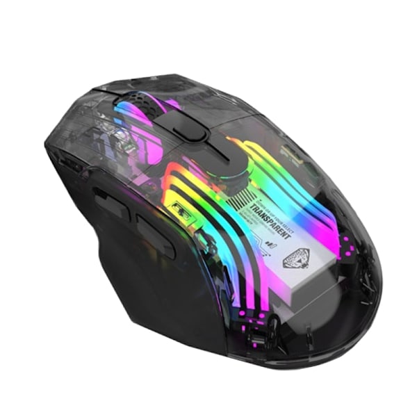 Bluetooth Trådløs Mus, Tri-Mode 2.4G/USB-C/Bluetooth Mus Opptil 3600 DPI, Chroma RGB Bakgrunnsbelyst, Transparent Mekanisk Gamingmus, Kul USB-Mus