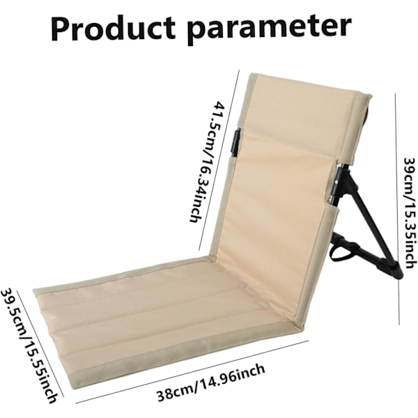 Strandstolsmåtte med ryglæn, sammenklappelig havestol, sammenklappelig strandmåtte med et-trins montering (Beige)