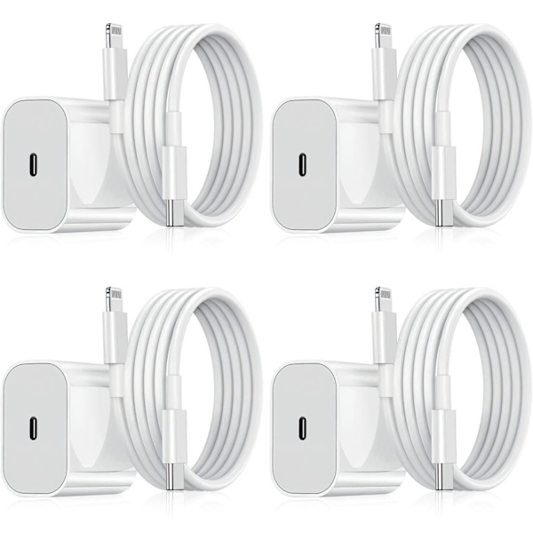 Oplader til iPhone - Hurtig Oplader - Adapter + Kabel 20W USB-C Hvid White 4-Pack iPhone