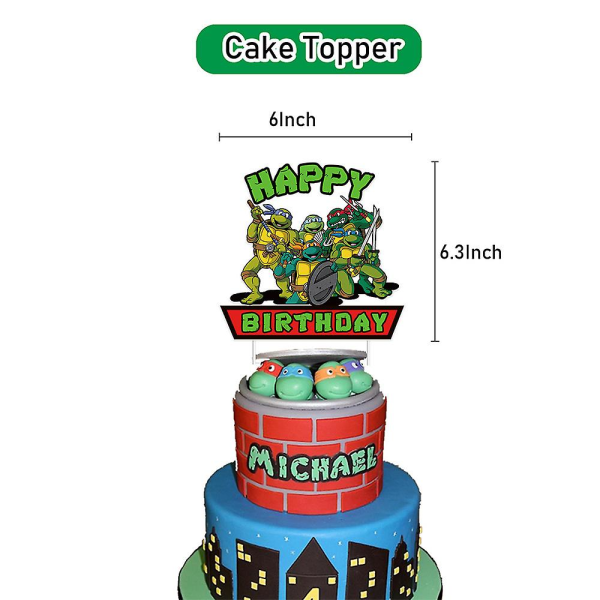 Ninja Turtles-tema bursdagsfestpyntsett med gratulasjonsbanner, ballongsett, kakecupcake toppers