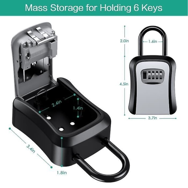 Sikker nøgleboks, vandtæt opbevaringsboks af legeret nøgle, 4-cifret kombinationskode