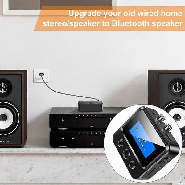 Trådlös ljudadapter för hemmastereosystem med Bluetooth, RCA och 3,5 mm AUX-anslutningar, LED-display