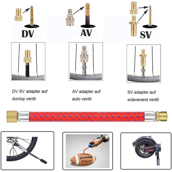 16-pakkainen pyörän venttiilisovitin pyöräventtiileille (AV DV SV BV) ja useimmat venttiilityypit kaikille pyöräpumppuille, ilmapumpuille, pallopumpuille, poijuille jne.