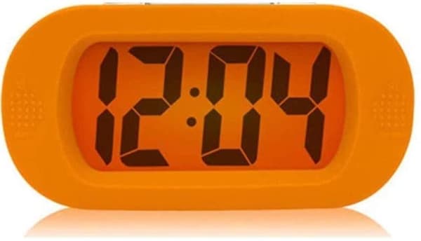 Stødresistent LCD-vækkeur med natlys (orange)