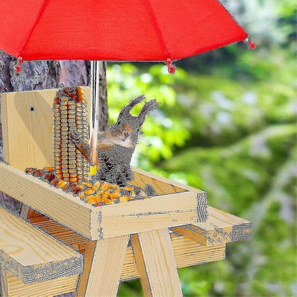 Squirrel Feeder Værbestandig Ekorn Piknikbord Tre Ekorn Matebord med paraply [adva