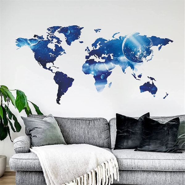 Verdenskart Veggdekor Blå World Wall Stickers Soverom Stue TV Vegg Dørdekor Veggmalerier (verdenskart)