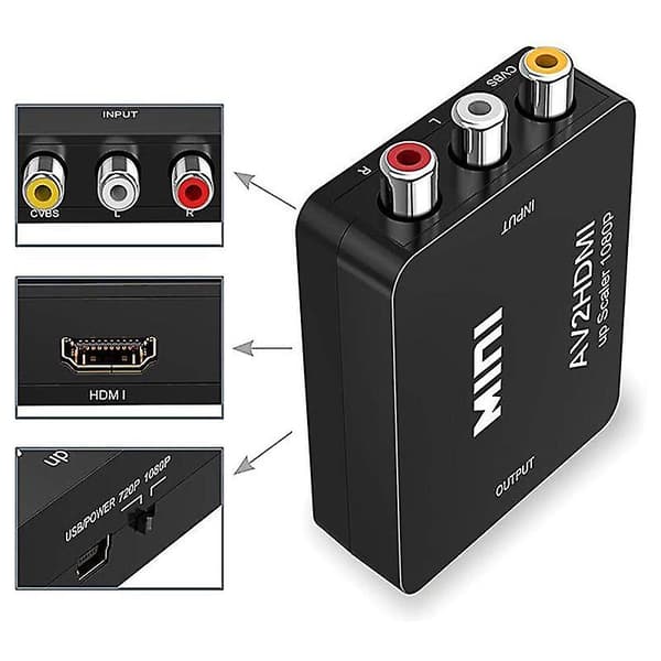 RCA till HDMI 1080P AV till HDMI Videoomvandlaradapter som stöder PAL/NTSC PC Laptop White